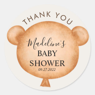 Sticker Rond Cute Aquarelle Ourson Baby shower Merci