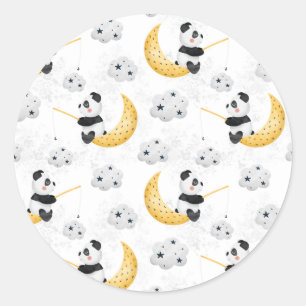 Sticker Rond Cute Aquarelle Pêche Panda Motif