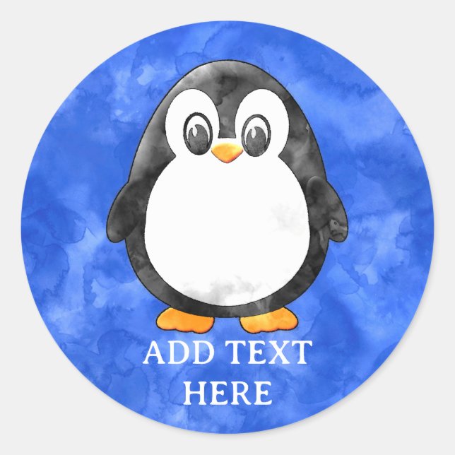 Sticker Rond Cute Aquarelle Pingouin bleu (Devant)