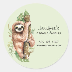 Sticker Rond Cute Aquarelle Sloth & Tropical Feuille Business