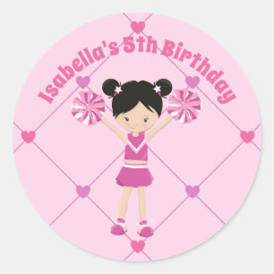 Sticker Rond Cute asiatique Pom-pom girl personnalisé rose fête