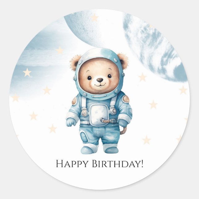 Sticker Rond Cute astronaute Teddy Bear Anniversaire (Devant)