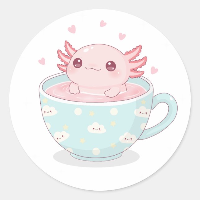 Sticker Rond Cute axolotl in a cup (Devant)