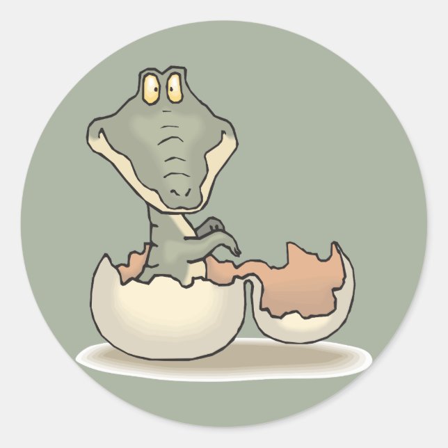 Sticker Rond Cute Baby Alligator Cartoon Hatching from Eggshell (Devant)