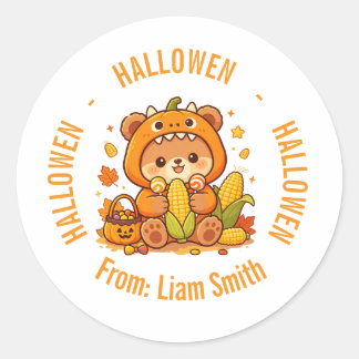 Sticker Rond Cute Bear Pumpkin Nom personnalisé Halloween