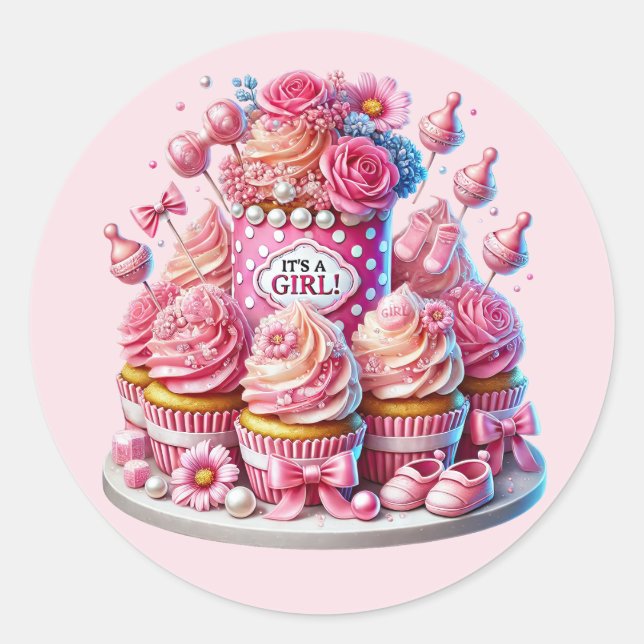 Sticker Rond Cute bébé fille douche cupcake (Devant)