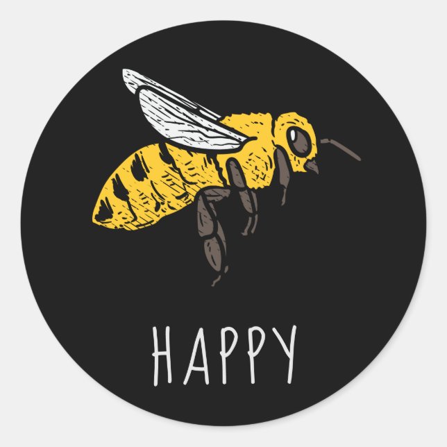 Sticker Rond Cute Bee Happy Custom (Devant)