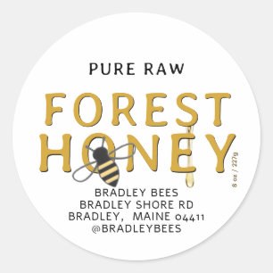 Sticker Rond Cute Bee Raw Miel de printemps local avec goutte d