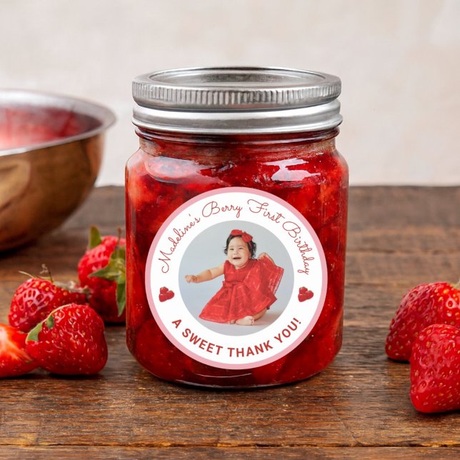 Sticker Rond Cute Berry First Birthday A Sweet Thank You (Créateur téléchargé)