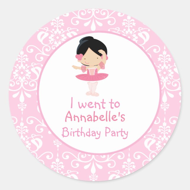 Sticker Rond Cute Black Hair Ballerina 'Je suis allé à' (Devant)