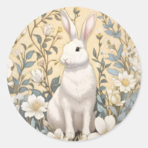 Sticker Rond Cute Blanc Bunny Pastel Jaune Floral
