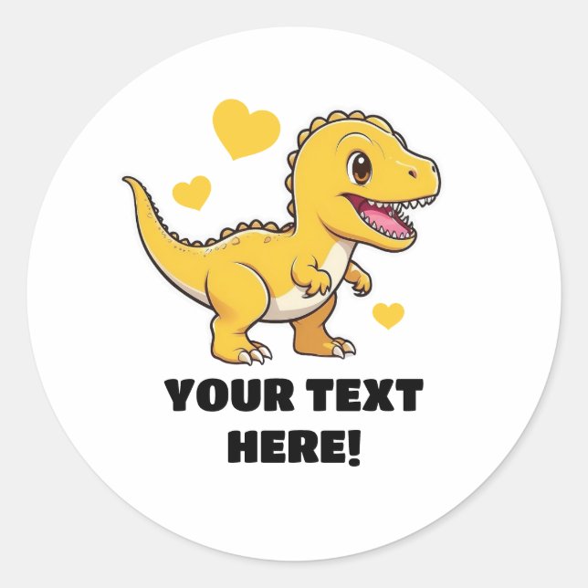 Sticker Rond Cute Blanc et Jaune Personnalisé T-rex (Devant)