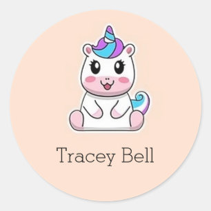 Sticker Rond Cute blanc licorne rose
