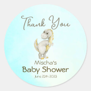 Sticker Rond Cute Blue Dinosaur Boys Baby shower Merci