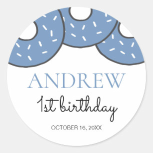 Sticker Rond Cute Blue Donut Boy 1er anniversaire