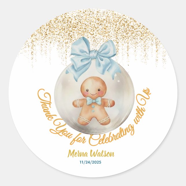 Sticker Rond Cute blue Gingerbread   boy Bauble Christmas  (Devant)