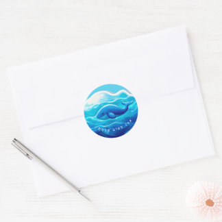 Sticker Rond Cute Blue Whale, personalized