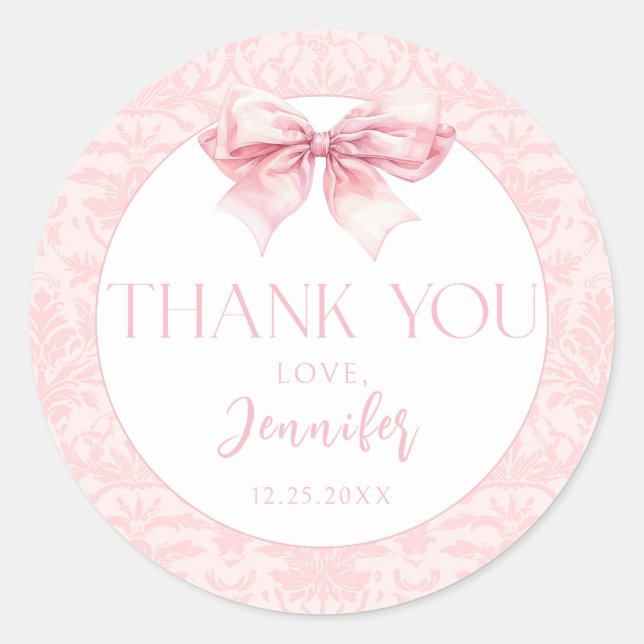 Sticker Rond Cute Blush Rose Bow Baby Girl Douche Merci (Devant)