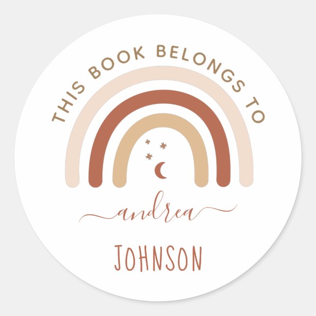 Sticker Rond Cute Boho Rainbow Bohemian Moon & Stars Terracotta (Devant)