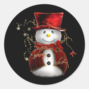 Sticker Rond Cute bonhomme de neige en Velours rouge Noël