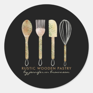 Sticker Rond Cute Boulangerie outils Logo Chef noir