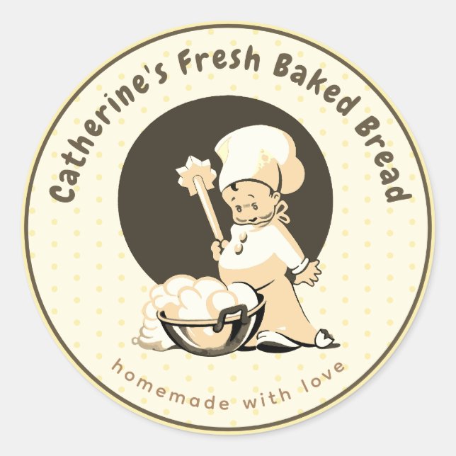 Sticker Rond Cute Boy Chef Boulangerie De Pain Maison (Devant)