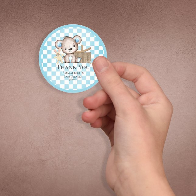 Sticker Rond Cute Brown Teddy Bear Pique-nique Baby shower Fave (Créateur téléchargé)