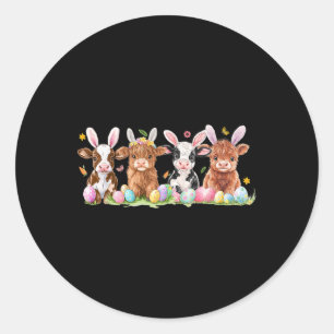 Sticker Rond Cute Bunny Cow Retro Fermier Fête de Pâques de l'O