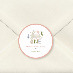 Sticker Rond Cute Bunny Girl 1er Merci d'anniversaire