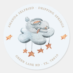 Sticker Rond Cute Bunny Nuages d'étoiles Baby shower