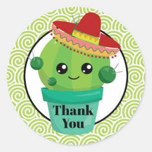 Sticker Rond Cute Cactus dans un Sombrero Merci