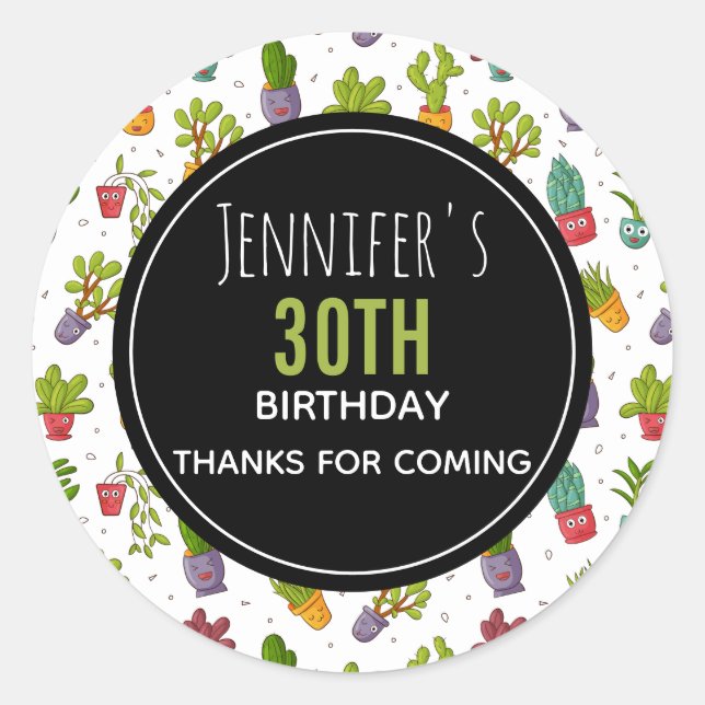 Sticker Rond Cute Cactus Succulents Motif Party Merci (Devant)