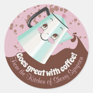 Sticker Rond Cute cafetière rétro de la cuisine de l'autocollan