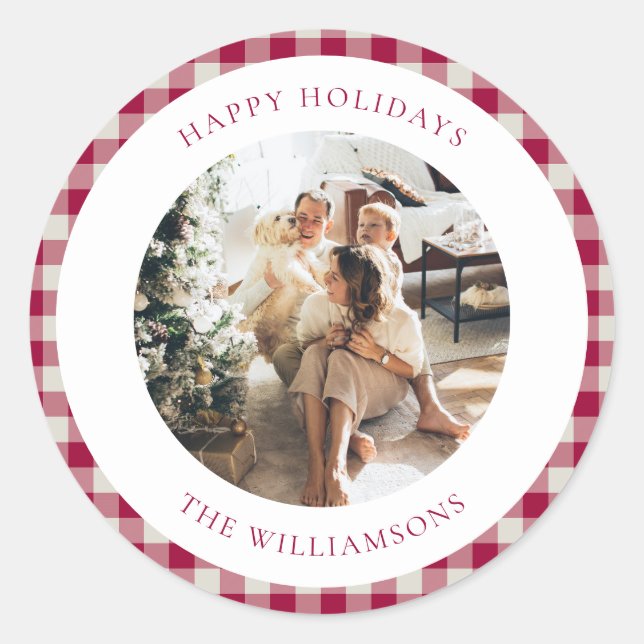 Sticker Rond Cute canneberge Rouge Plaid Photo personnalisée No (Devant)