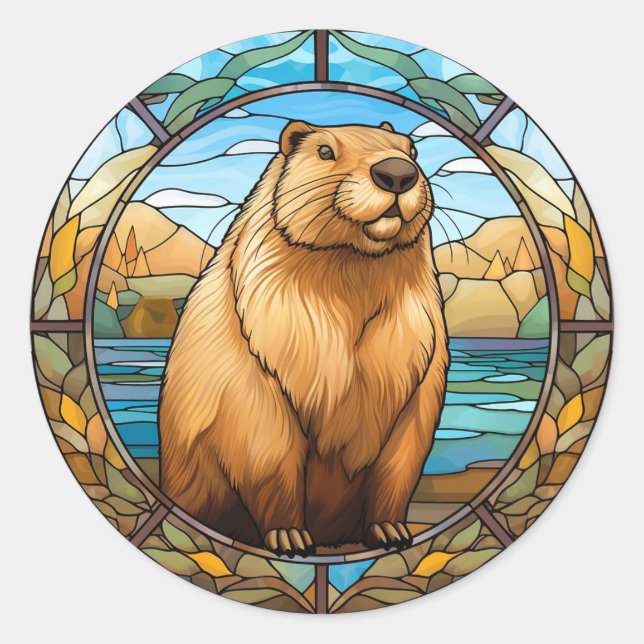 Sticker Rond Cute Capybara : Charme pour les amiraux de Capybar (Devant)