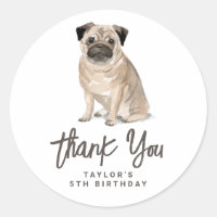 Cute Carlin aquarelle Chien Anniversaire Merci de
