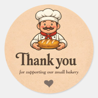 Sticker Rond Cute Cartoon Baker Chef Bakery Thank You
