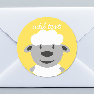 Sticker Rond Cute Cartoon Farm Sheep - jaune et gris