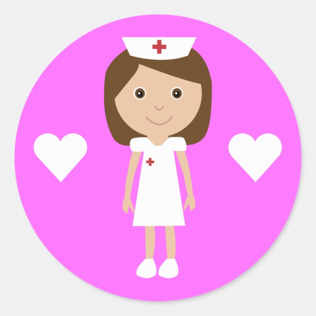 Sticker Rond Cute Cartoon Infirmière & Coeurs Personnalisable R (Devant)