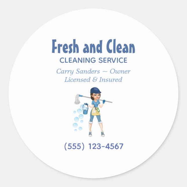 Sticker Rond Cute Cartoon Maid House Service de nettoyage class (Devant)
