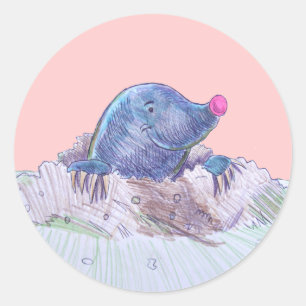 Sticker Rond Cute Cartoon Mole et Molehill