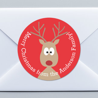 Sticker Rond Cute Cartoon Reindeer - Joyeux voeux de Noël