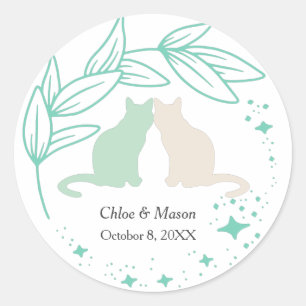 Sticker Rond Cute Cat Couple et une verdure unique