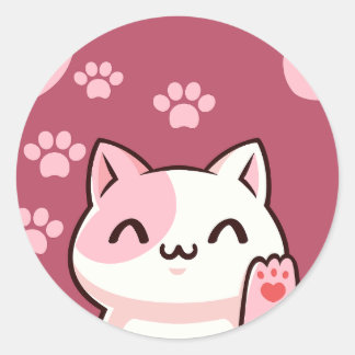 Sticker Rond Cute Cat Design 