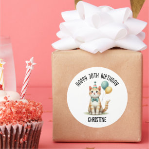 Sticker Rond Cute cat fête d'anniversaire