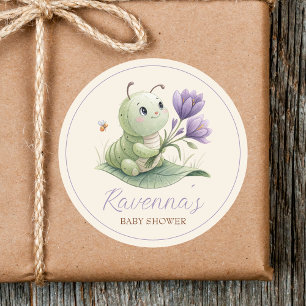 Sticker Rond Cute Caterpillar Nom Personnalisé Baby Shower