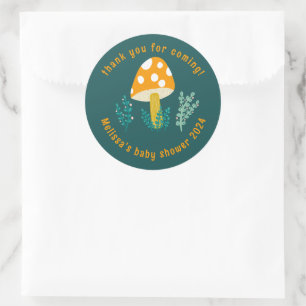 Sticker Rond Cute champignons & Herbes Merci Baby shower PERSON