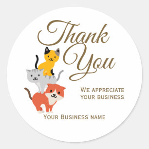 Sticker Rond Cute chat animal de compagnie Merci d'affaires