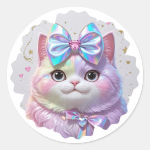 Sticker Rond Cute chat avec arc irisé