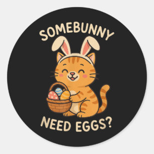 Sticker Rond Cute Chat Bunny Oars Assez Besoin D'Oeufs Amusants
